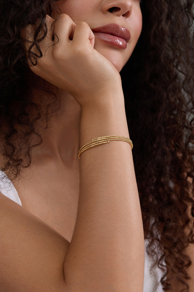 14K Yellow Gold Bony Levy Textured Coil Bangle Flex Bracelet