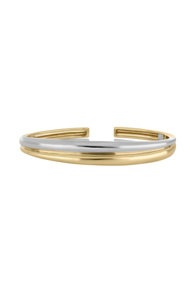 14K White and Yellow Gold Bony Levy Cuff Bangle Bracelet