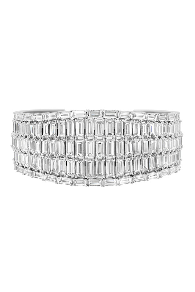 18K White Gold Natural Diamond Statement Opulent Bangle Bracelet