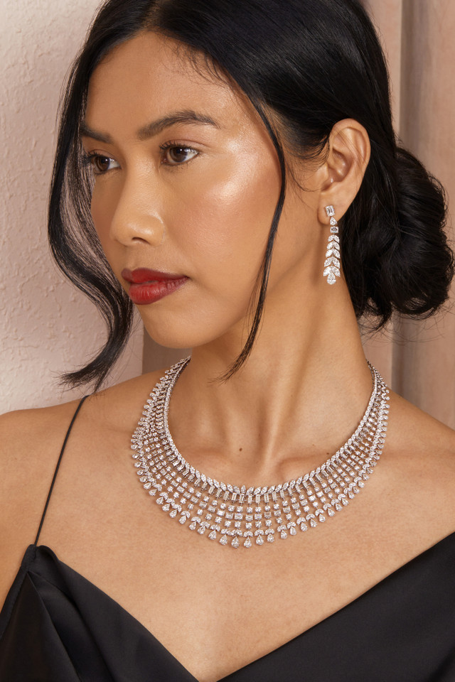 18K White Gold Natural Diamond Collectors Statement Necklace