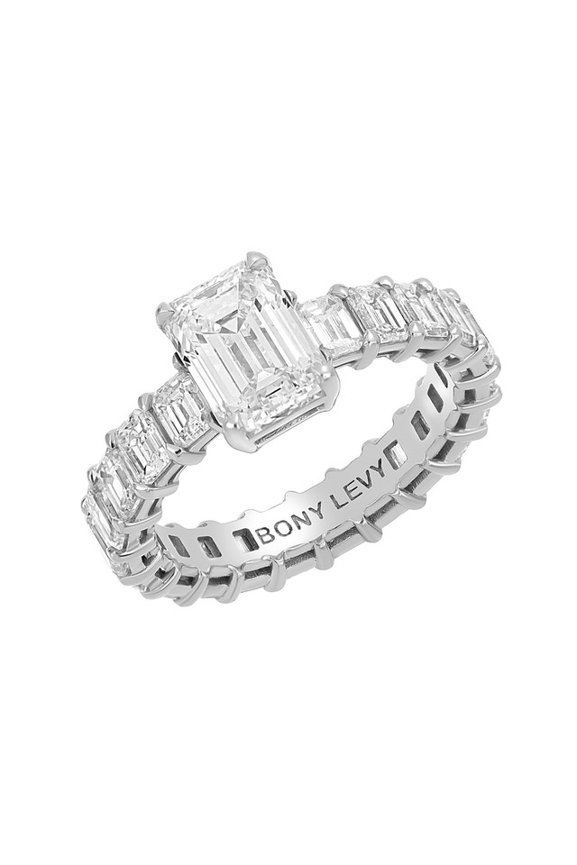 18K White Gold Natural Diamond Luxe Emerald Cut Eternity Ring