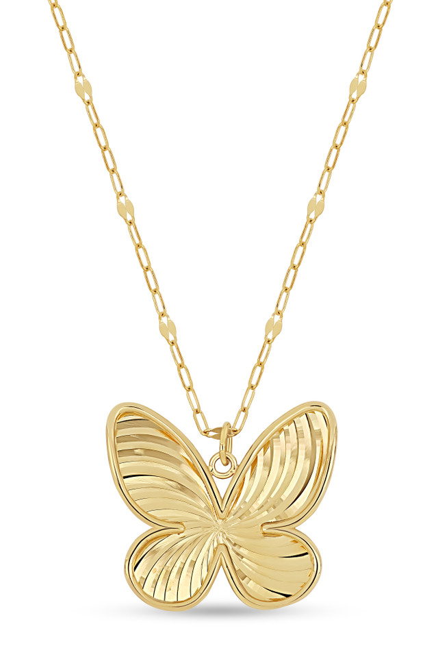 14K Yellow Gold Bony Levy Smooth Butterfly Polished Pendant Necklace