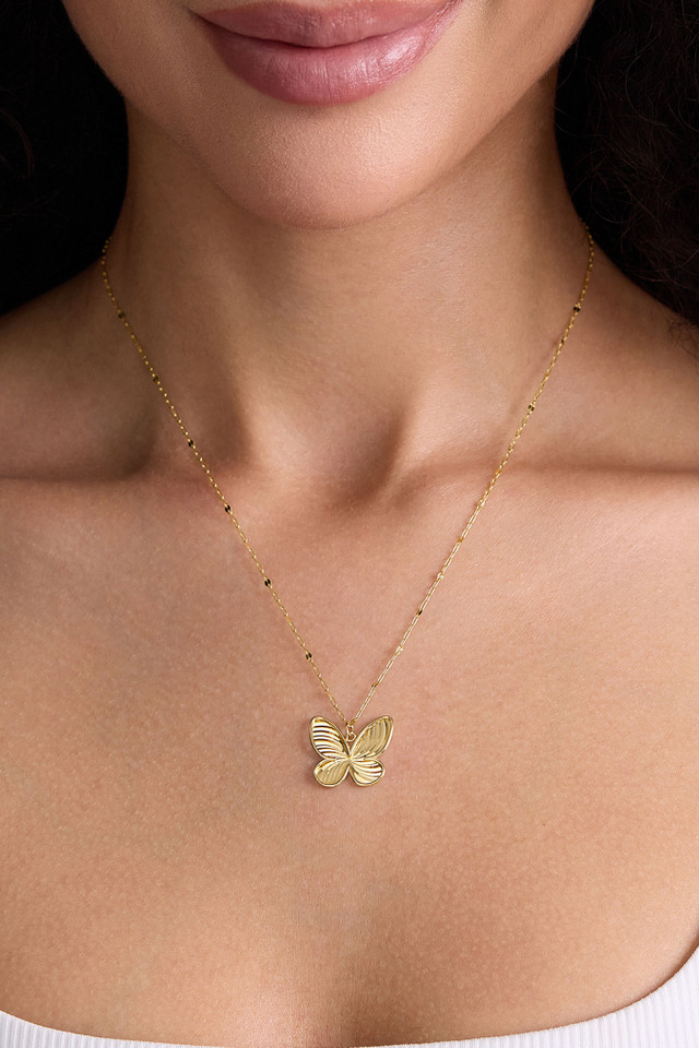14K Yellow Gold Bony Levy Smooth Butterfly Polished Pendant Necklace