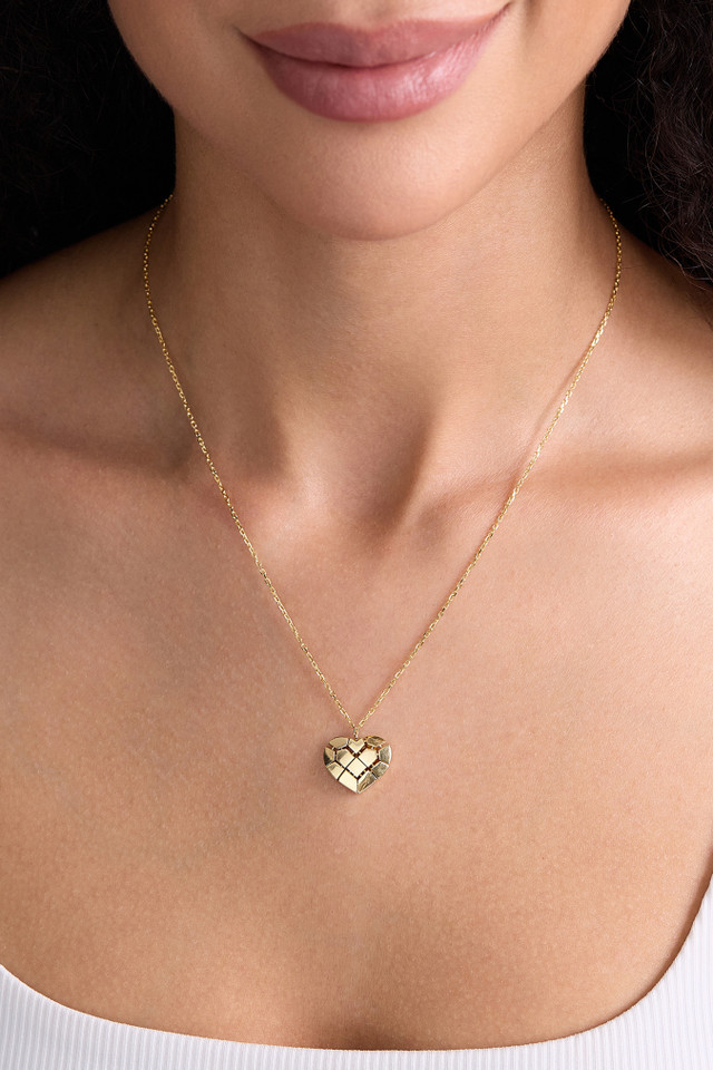 14K Yellow Gold Bony Levy Heart Mosaic Pendant Necklace