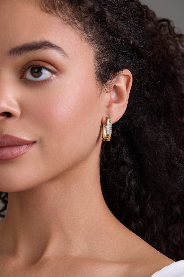 18K Yellow and White Gold Cleo 25mm Natural Diamond Hoop Earrings