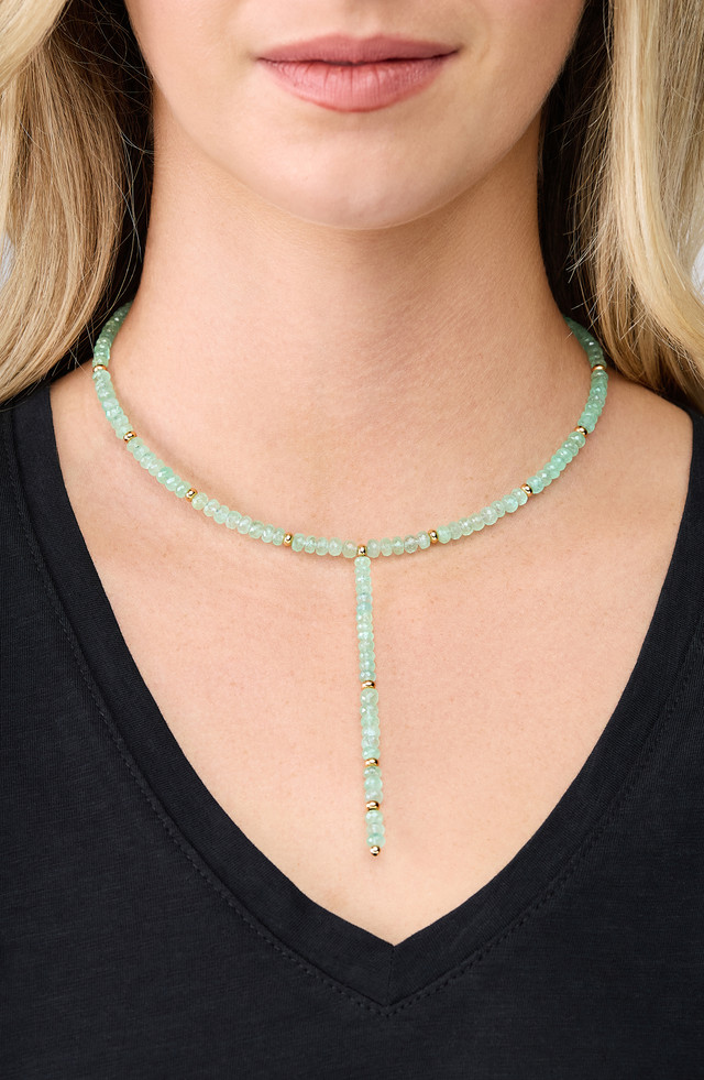14K Yellow Gold Iris Emerald Beaded Tennis Necklace