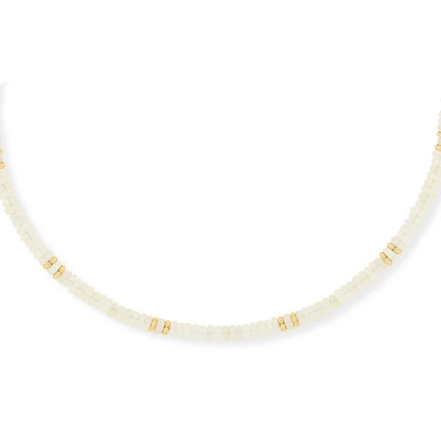 14K Yellow Gold Iris White Opal Beaded Necklace