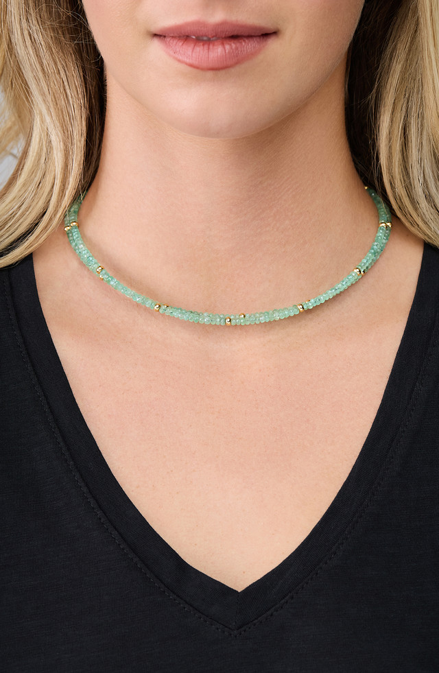14K Yellow Gold Iris Emerald Beaded Tennis Necklace