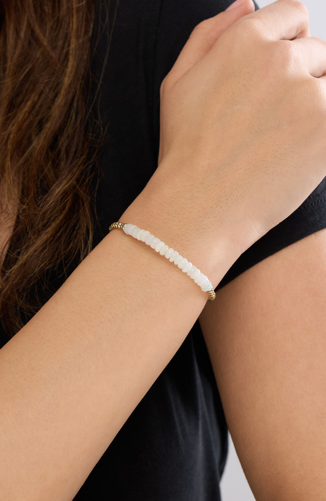 14K Yellow Gold Iris White Opal Beaded Bracelet