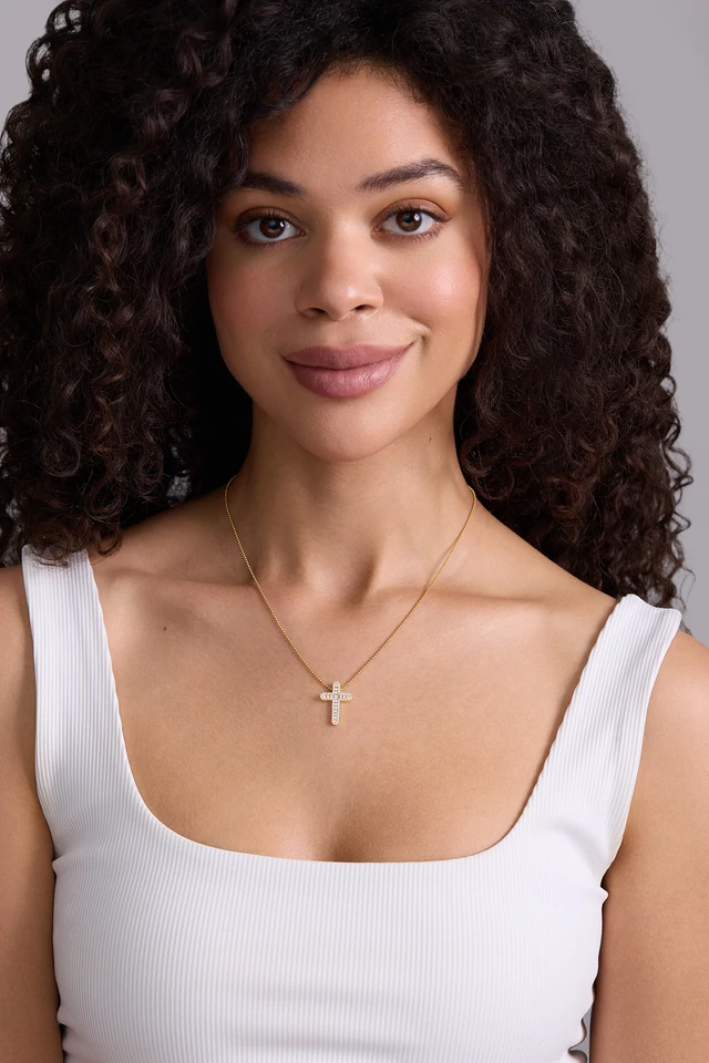 18K Yellow Gold Mika Natural Diamond Cross Pendant Necklace