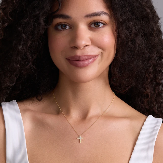 18K Yellow Gold Kiera Natural Diamond Cross Pendant Necklace