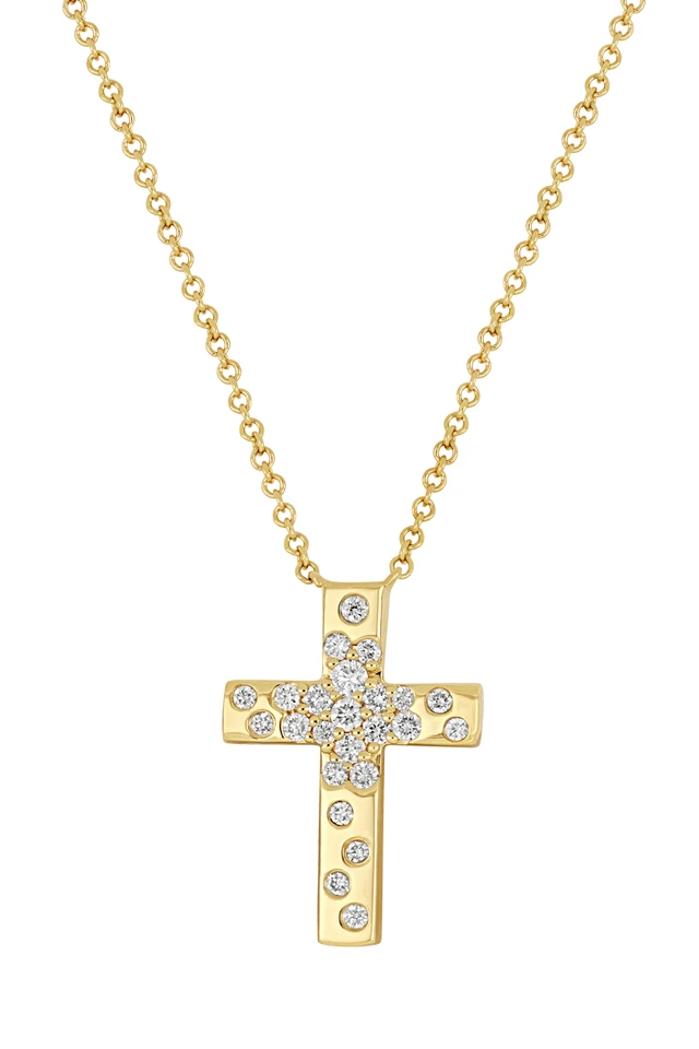 18K Yellow Gold Kiera Natural Diamond Cross Pendant Necklace