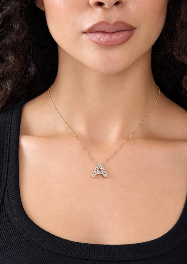 18K Yellow Gold Gatsby Natural Diamond Initial Pendant Necklace