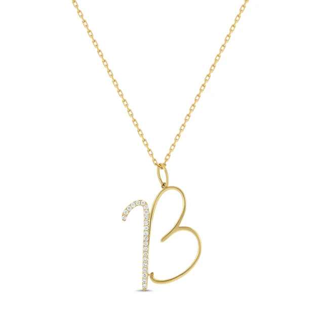 18K Yellow Gold Kiera Natural Diamond Initial Pendant Necklace