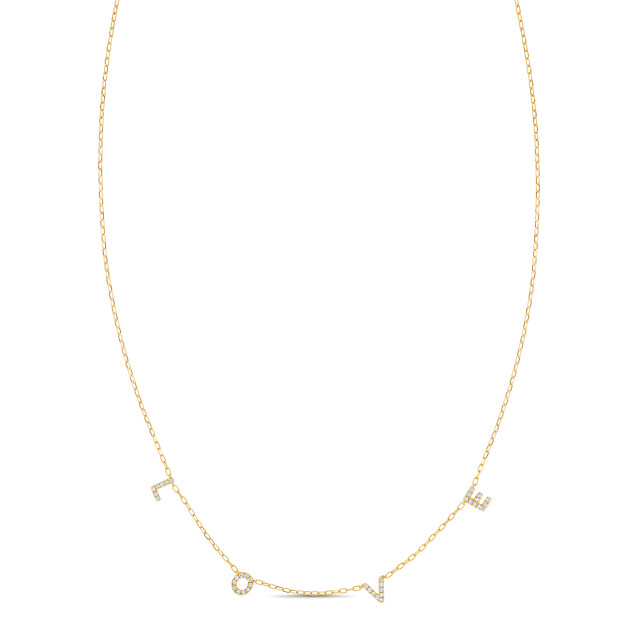 18K Yellow Gold Icon Natural Diamond "Love" Station Necklace