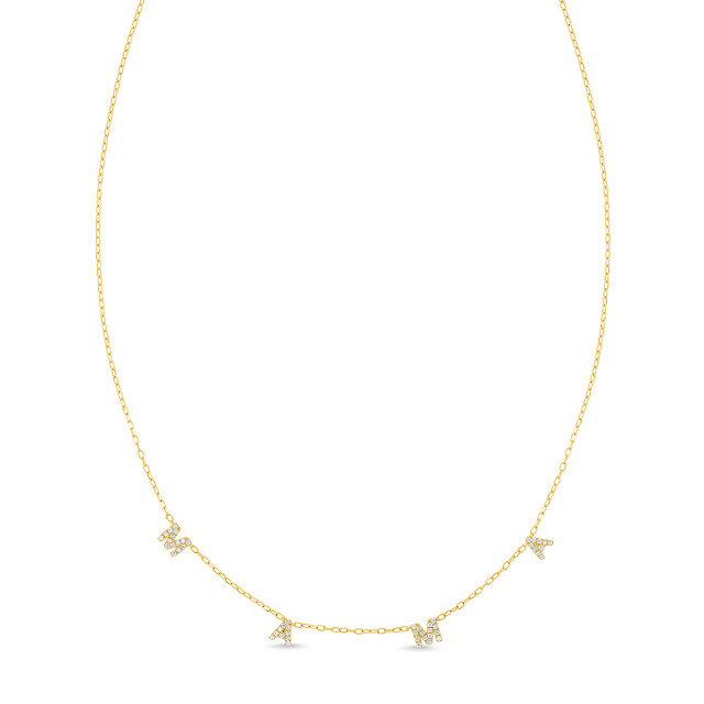 18K Yellow Gold Icon Natural Diamond "Mama" Station Necklace