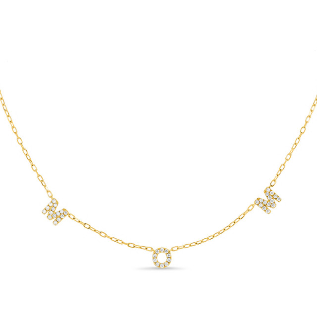 18K Yellow Gold Icon Natural Diamond "Mom" Station Necklace