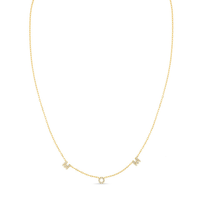 18K Yellow Gold Icon Natural Diamond "Mom" Station Necklace