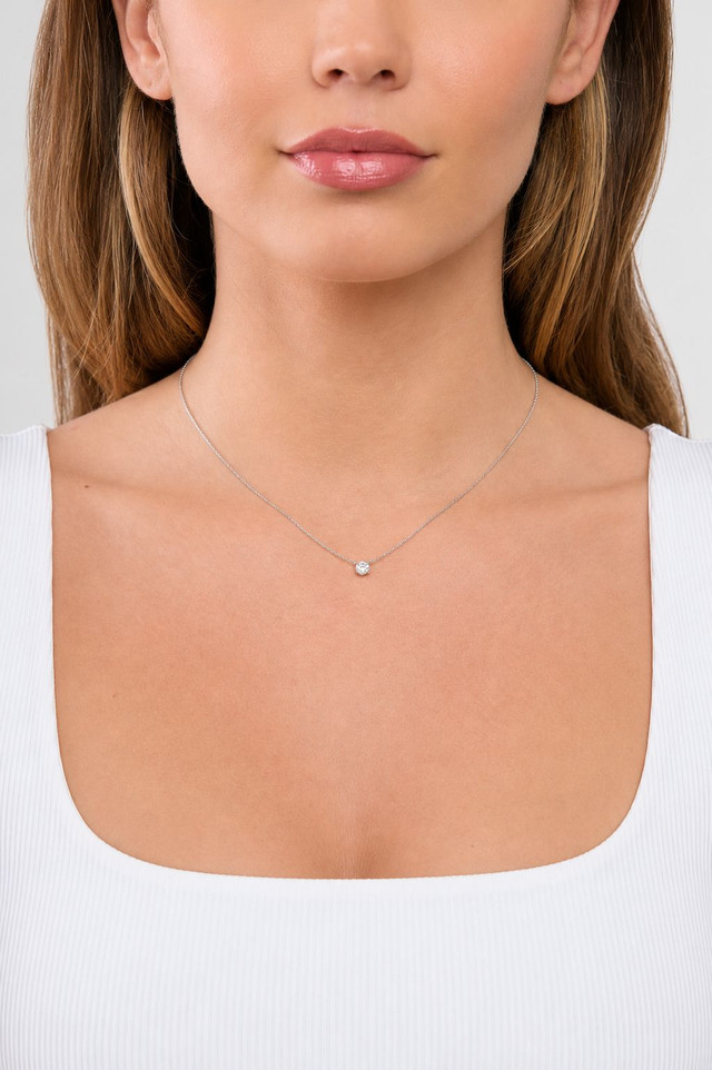 14K White Gold Natural Diamond 4 Prong Solitaire Pendant