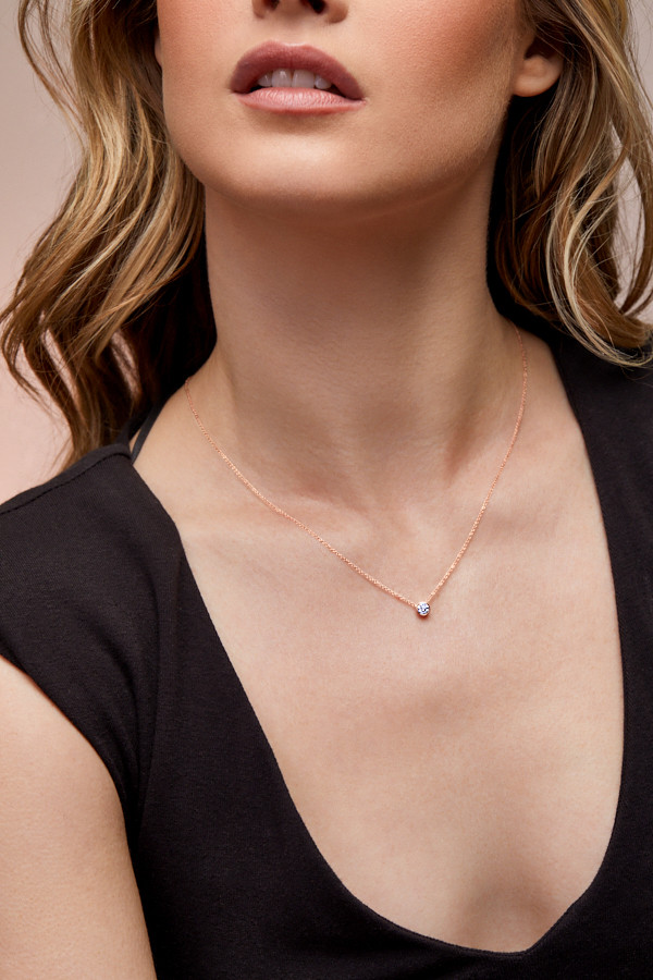 14K Rose Gold Natural Diamond Bezel Pendant Necklace