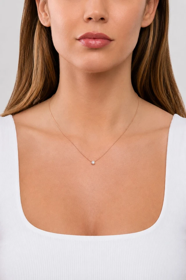 14K Rose Gold Natural Diamond Bezel Pendant Necklace