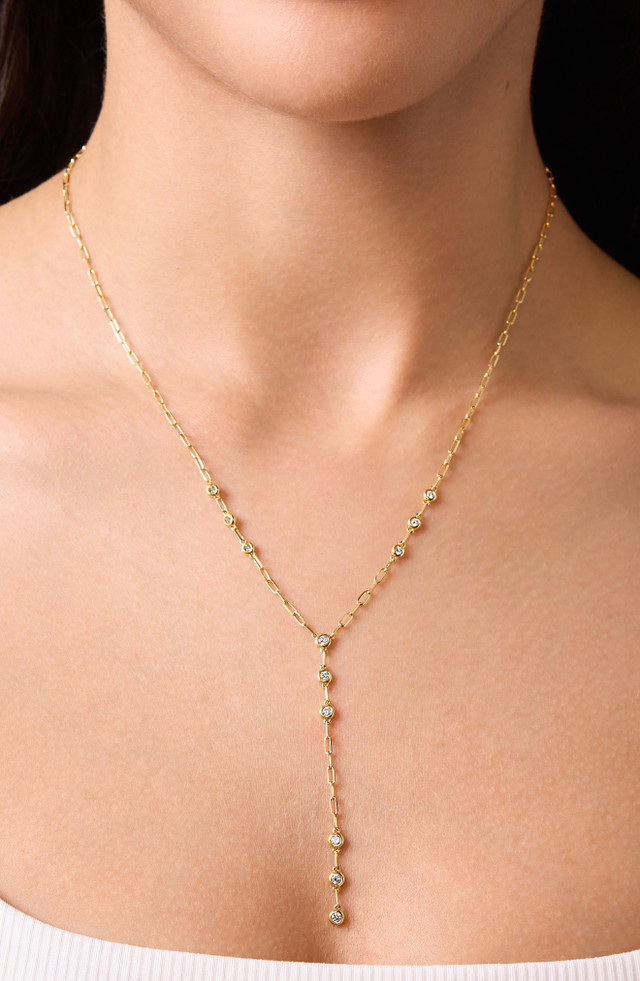 18K Yellow Gold Monaco Natural Diamond Y-Neck Necklace