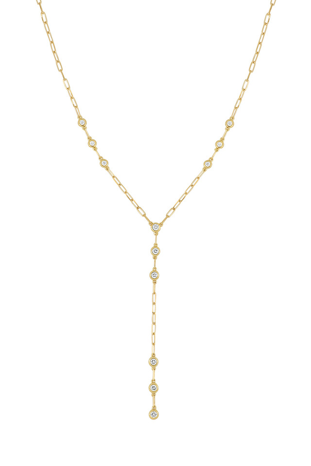 18K Yellow Gold Monaco Natural Diamond Y-Neck Necklace
