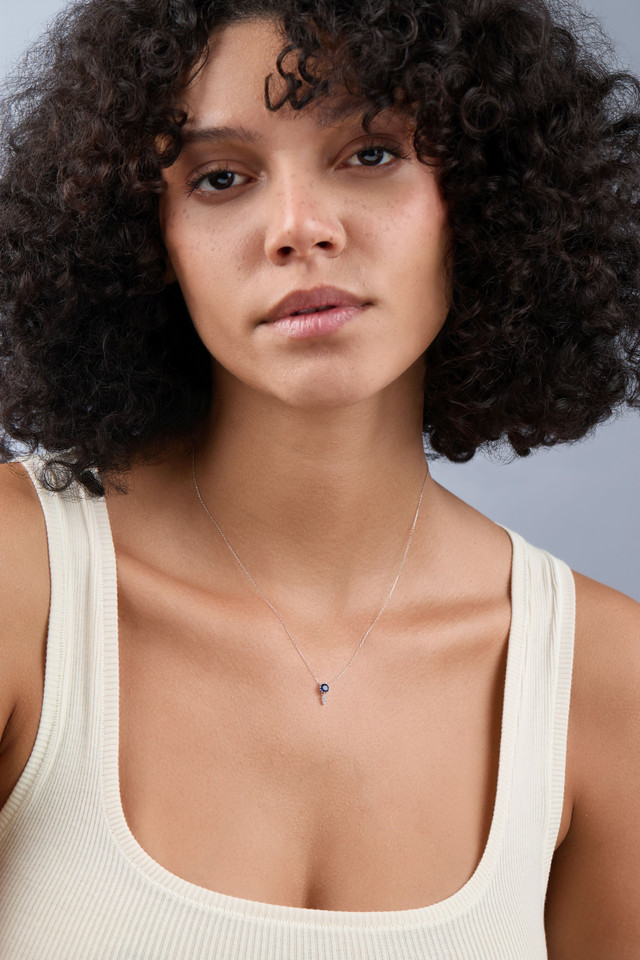 18K White Gold El Mar Sapphire and Natural Diamond Pendant Necklace