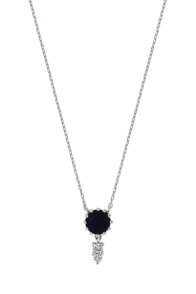 18K White Gold El Mar Sapphire and Natural Diamond Pendant Necklace