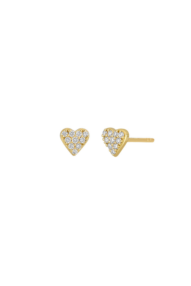 18K Yellow Gold Mika Natural Diamond Mini Heart Stud Earrings