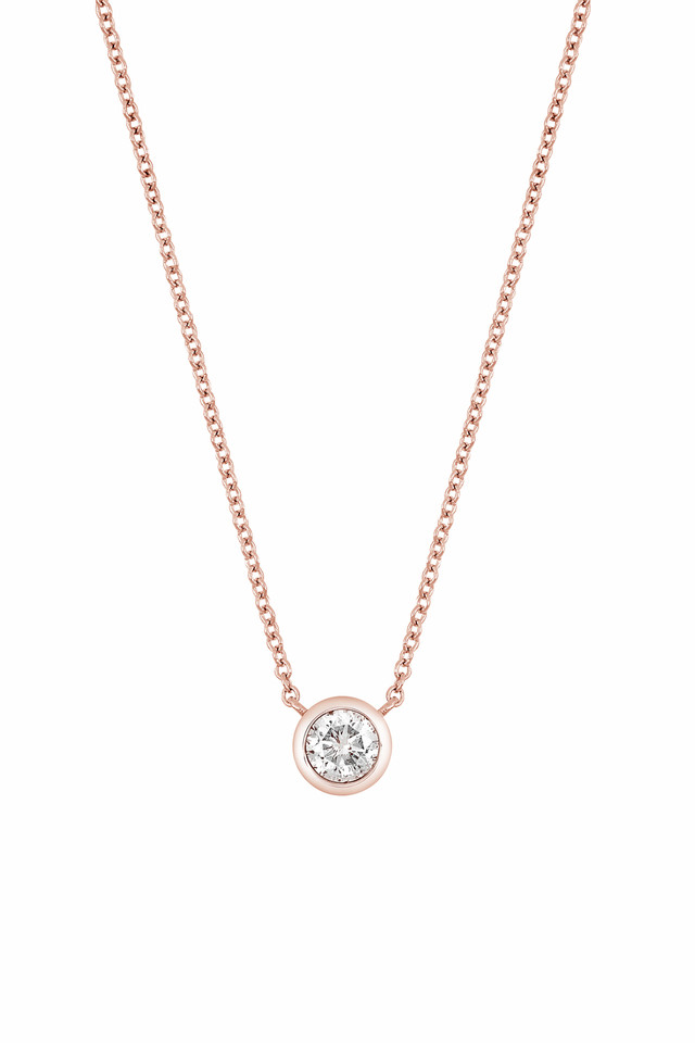 14K Rose Gold Gold Natural Diamond Bezel Pendant Necklace