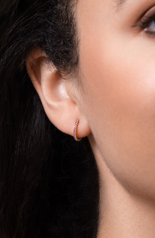 18K Yellow Gold El Mar Ruby Huggie Hoop Earrings