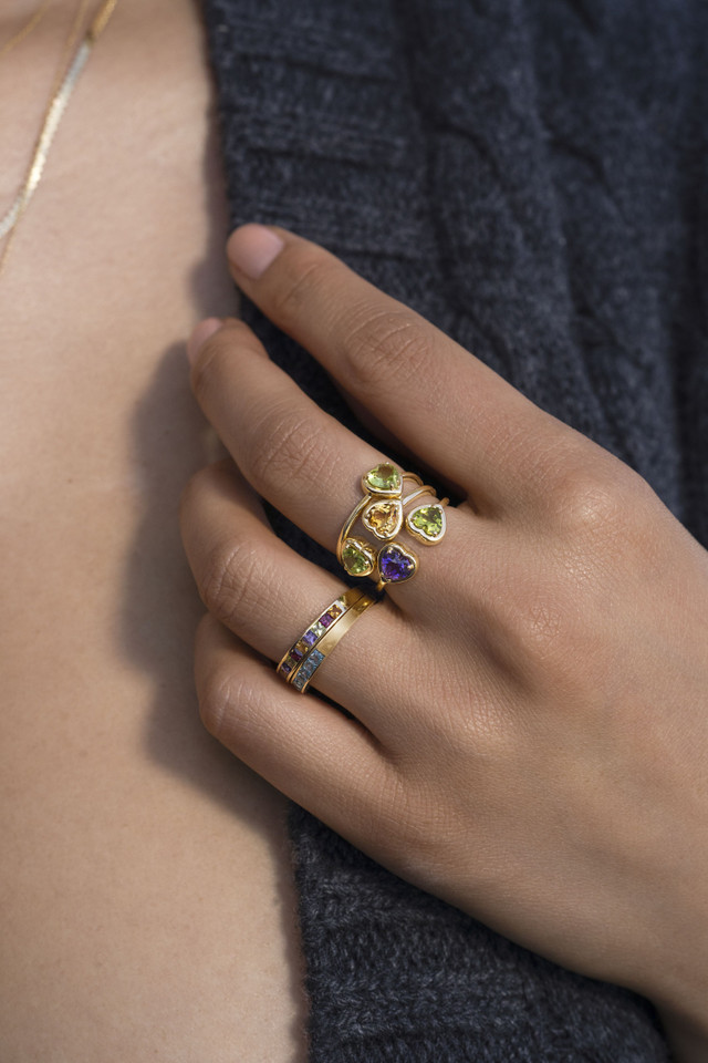 14K Yellow Gold Mix Colored Stackable Ring