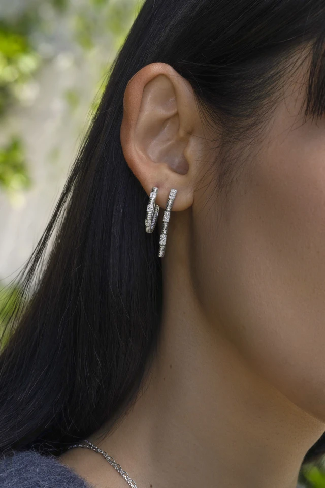 18K White Gold Cleo Diamond Hoop Earrings