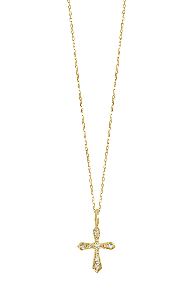 18K Yellow Gold Simple Obsession Natural Diamond Cross Pendant Necklace
