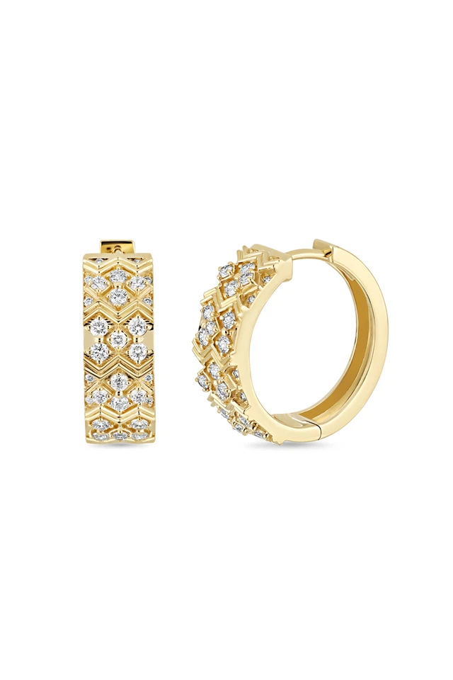 18K Yellow Gold Cleo 16mm Natural Diamond Hoop Earrings