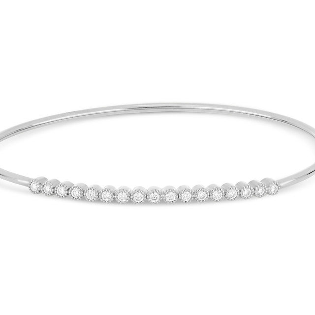18K White Gold Monaco Natural Diamond  Minimalist Bangle Bracelet