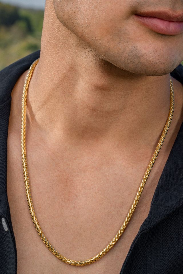 14K Yellow Gold Men's Chevron Pattern Chain Necklace