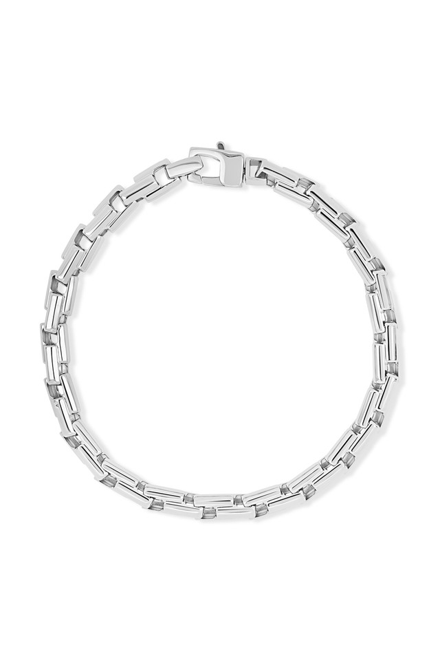 14K White Gold Men's Elongated Box-Style Link Chain Bracelet