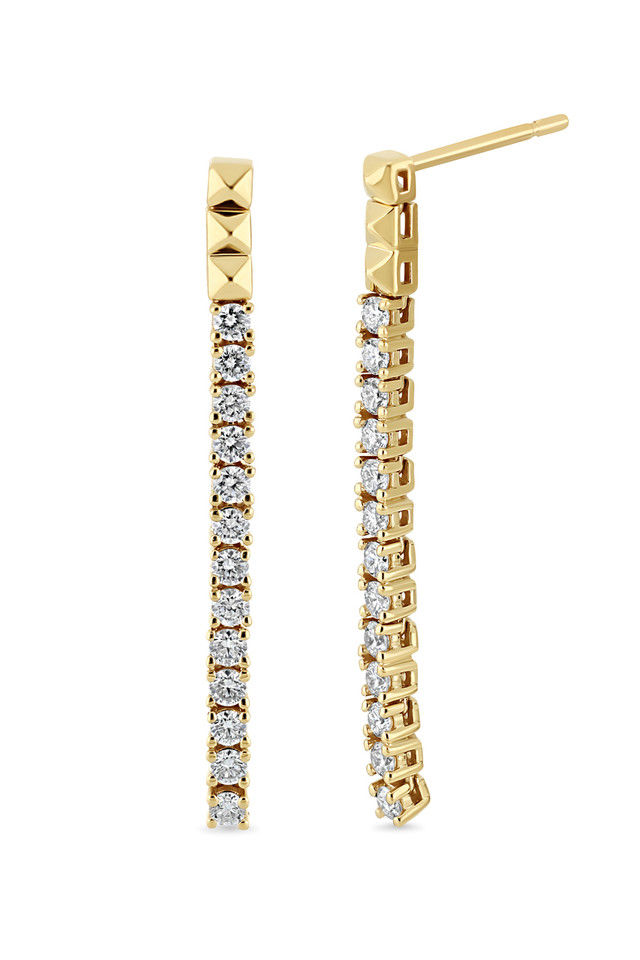 18K Yellow Gold Cleo Natural Diamond Linear Drop Earrings