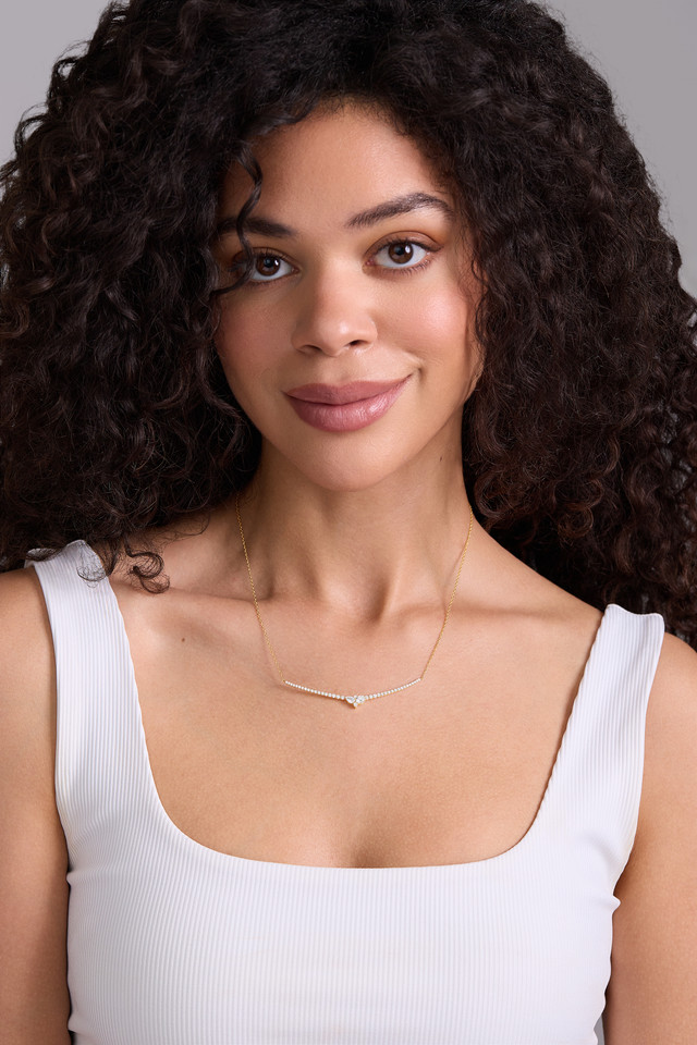 18K Yellow Gold Maya Natural Diamond Curved Accented Bar Pendant Necklace