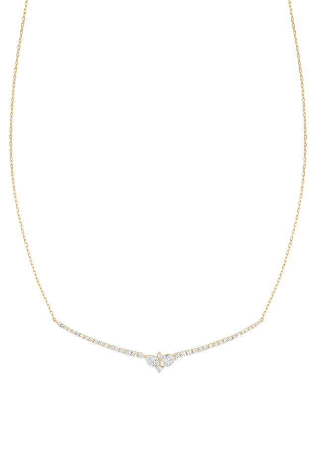 18K Yellow Gold Maya Natural Diamond Curved Accented Bar Pendant Necklace