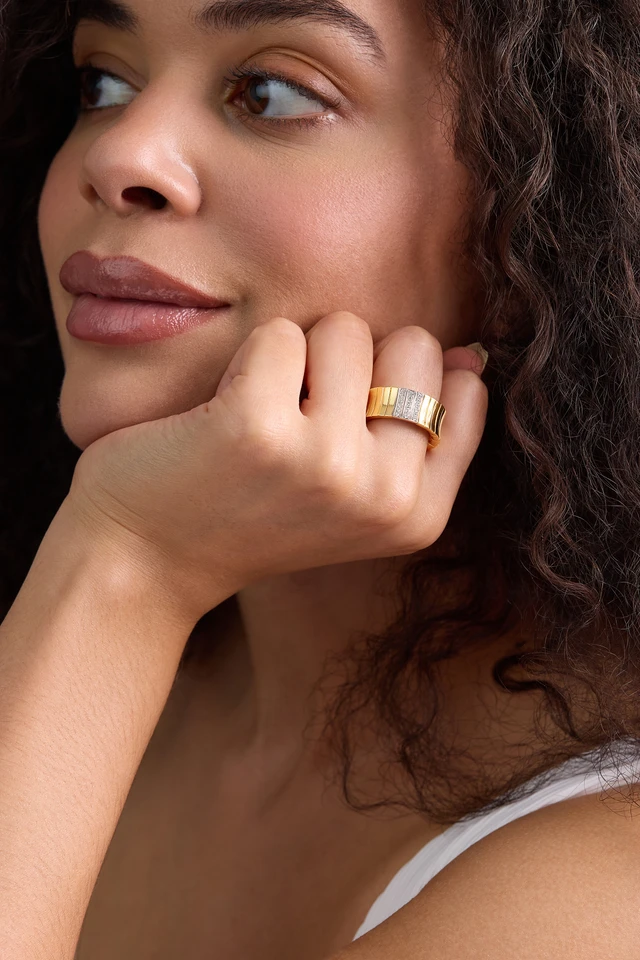 18K White & Yellow Gold Cleo Natural Diamond Wide Statement Ring