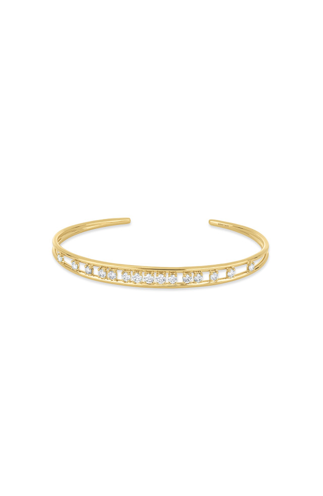 18K Yellow Gold Florentine Natural Diamond Cuff Bangle Bracelet