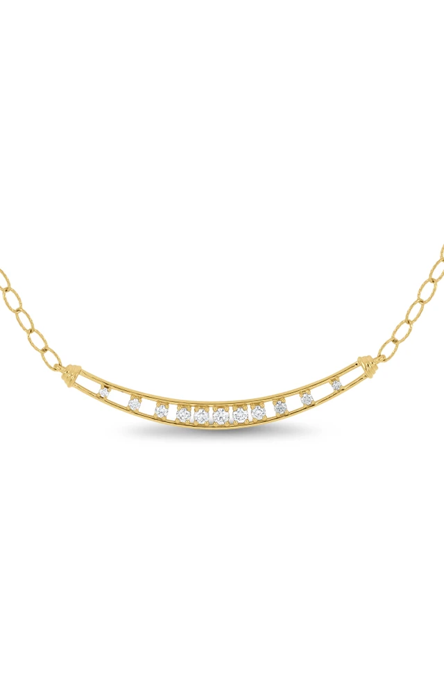 18K Yellow Gold Florentine Natural Diamond Curved Bar Pendant Necklace
