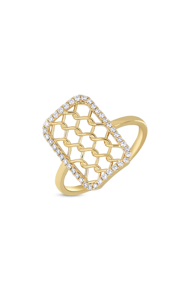 18K Yellow Gold Bardot Natural Diamond Caged Statement Ring
