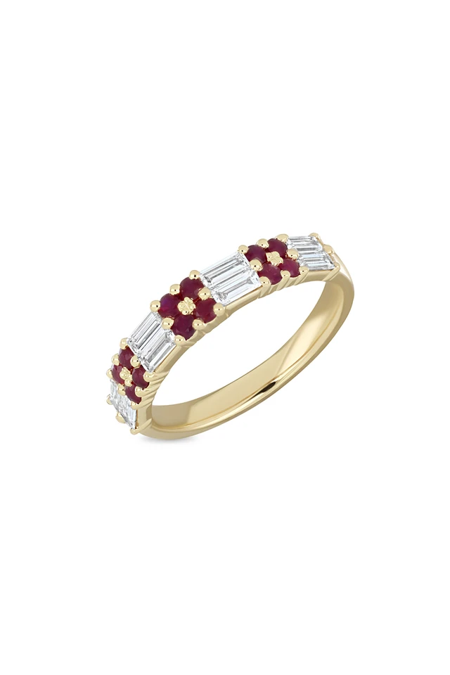 18K Yellow Gold El Mar Ruby and Natural Diamond Band Ring