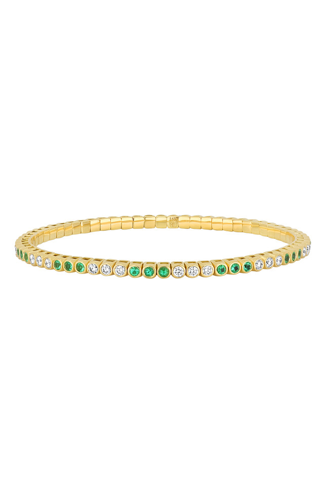 18K Yellow Gold El Mar Emerald and Natural Diamond Stretch BracBB56004Y-DEM-Melet