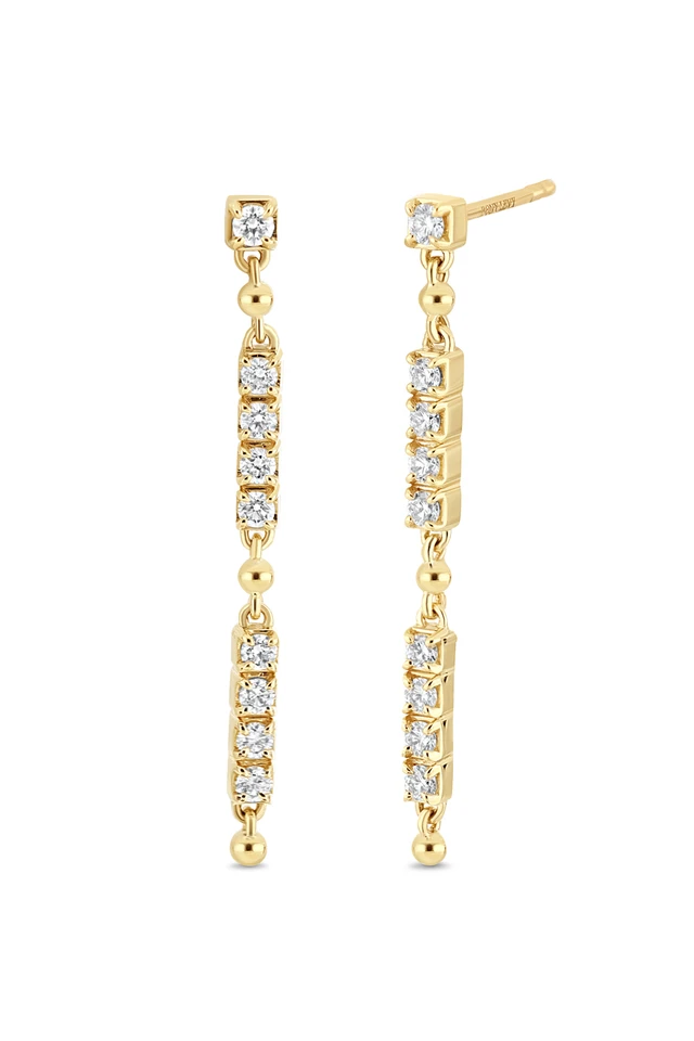 18K Yellow Gold Mykonos Florentine Natural Diamond Linear Drop Earrings