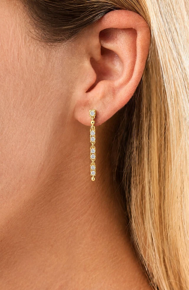 18K Yellow Gold Mykonos Florentine Natural Diamond Linear Drop Earrings
